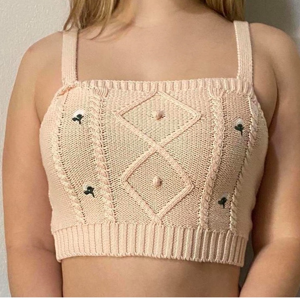 Crop top Light Pink Cardigan tank sweater set